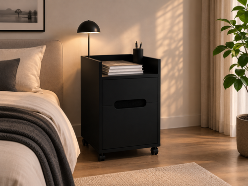 فایل اداری چرخدار MDF مشکی با کشو و کمد درب دار